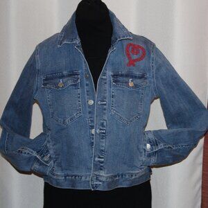 J. Crew Mercantile Blue Denim Jacket with Red Embroidered Rope Heart Womens Med